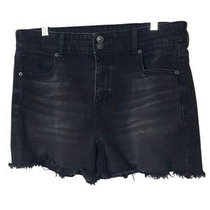 American Eagle Womens Black Denim Shorts 14 Hi Rise Distressed Y2k Frayed Hem